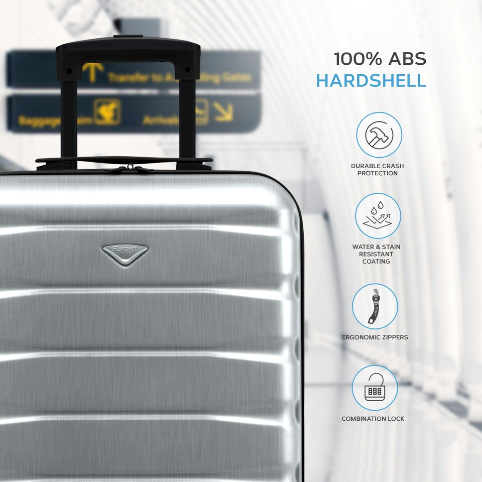 image 1 of 55x40x20cm Ryanair (Priority) TUI, Carry on Cabin Suitcase Hard Shell Approved for 60+ Airlines Silver | Aluminium | Cabin Bag