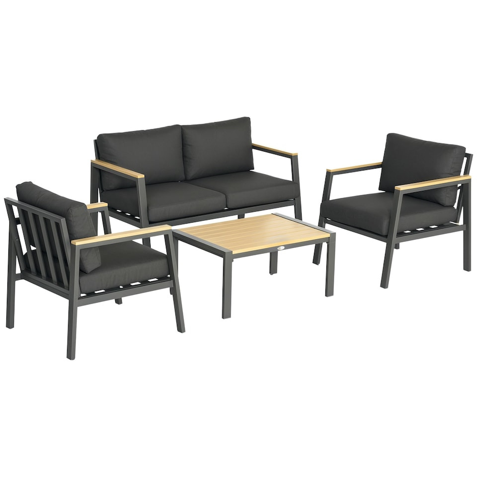 image 1 of Outsunny 4 Piece Outdoor Conversation Furniture Set with Coffee Table & Cushions