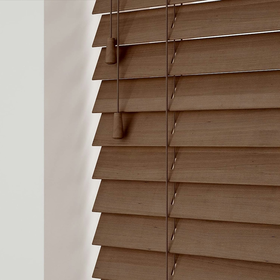 image 1 of 75cm Chestnut Oak Wooden Venetian Blinds With Strings (130cm drop) | Brown | Brown