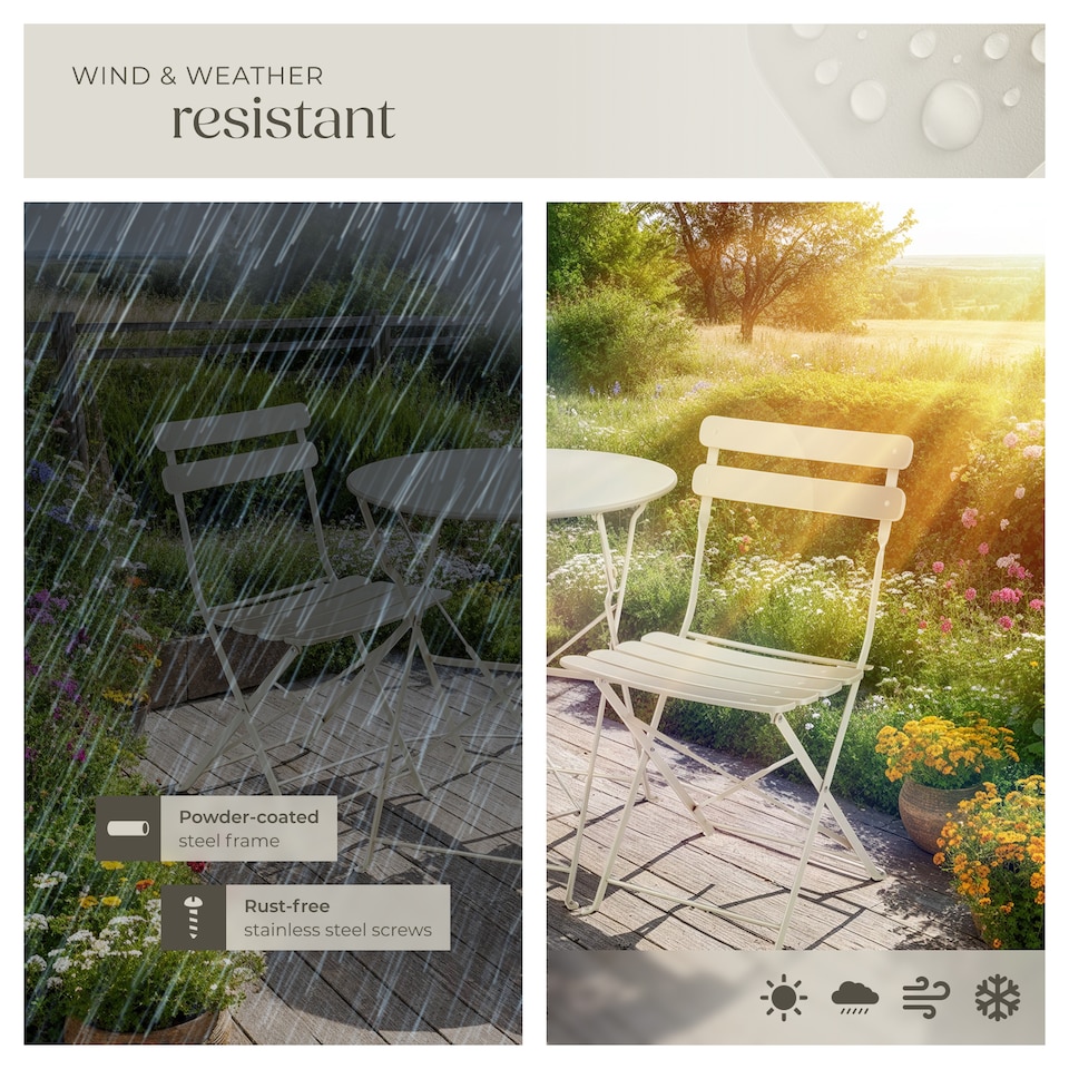 image 1 of Garden Table and Chairs Frieda - 2 seater, for balconies, patios and terraces, folding and lightweight | Cream | cream | 1