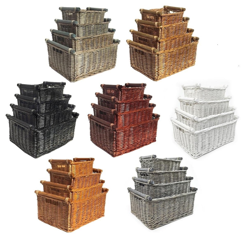 image 1 of Kitchen Log Fireplace Wicker Storage Basket With Handles Xmas Empty Hamper Basket Grey Medium 38 x 30 x 18 cm | Grey | Grey