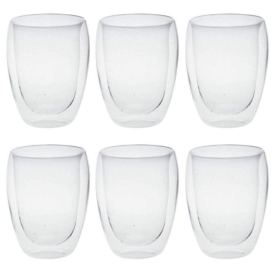 image 1 of Set of 6 Double Wall Glasses 350ml Thermal Insulated Coffee Tea Latte Mugs Cups
