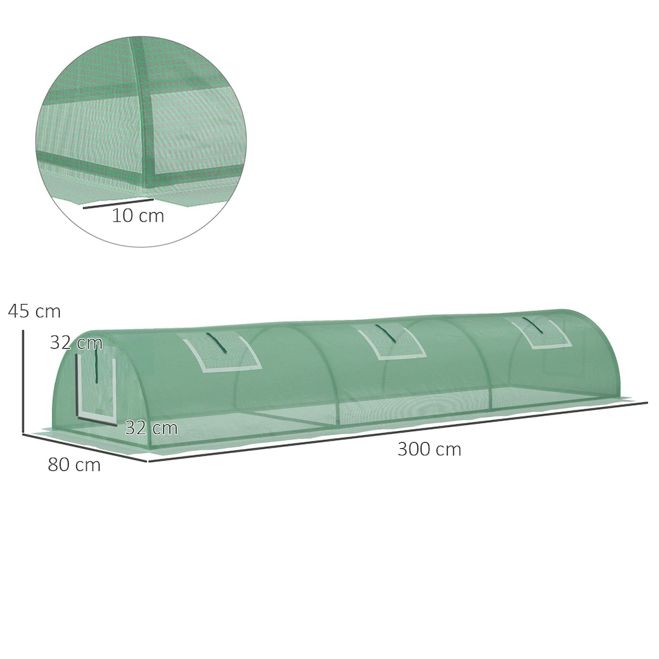 image 1 of Outsunny PE Mini Greenhouse, 3 M Portable Tunnel Green House w/ 5 Mesh Windows