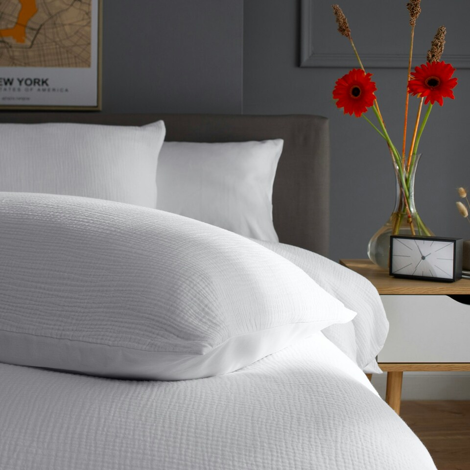 image 1 of St Quentin 100% Cotton Double Gauze Duvet Cover Set - Soft & Breathable Bedding - 180 Thread Count Blue | Denim | Single