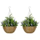 image 1 of Outsunny 2 PCs Artificial Lisianthus Flower Hanging Planter Basket Home