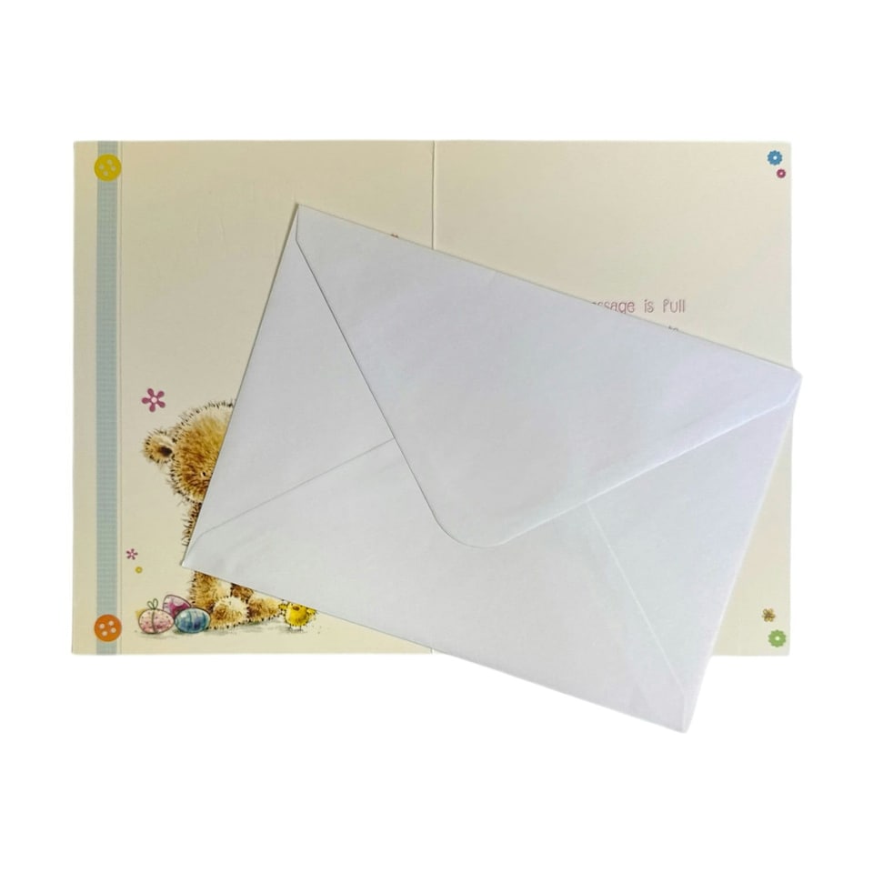 image 1 of To Dear Mum And Dad  Cute Teddy Holding Tulip Flowers Design Easter Card