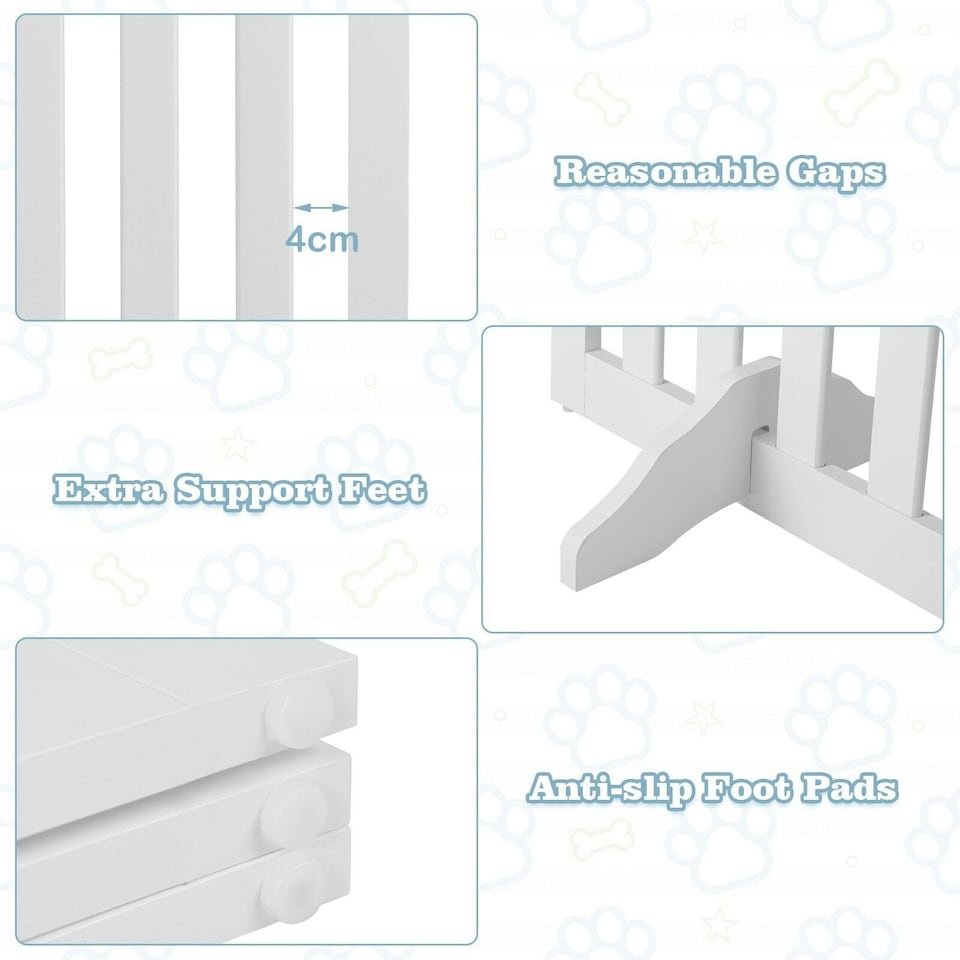 image 1 of COSTWAY 4-Panel 89 cm Pet Barrier Wooden Freestanding White