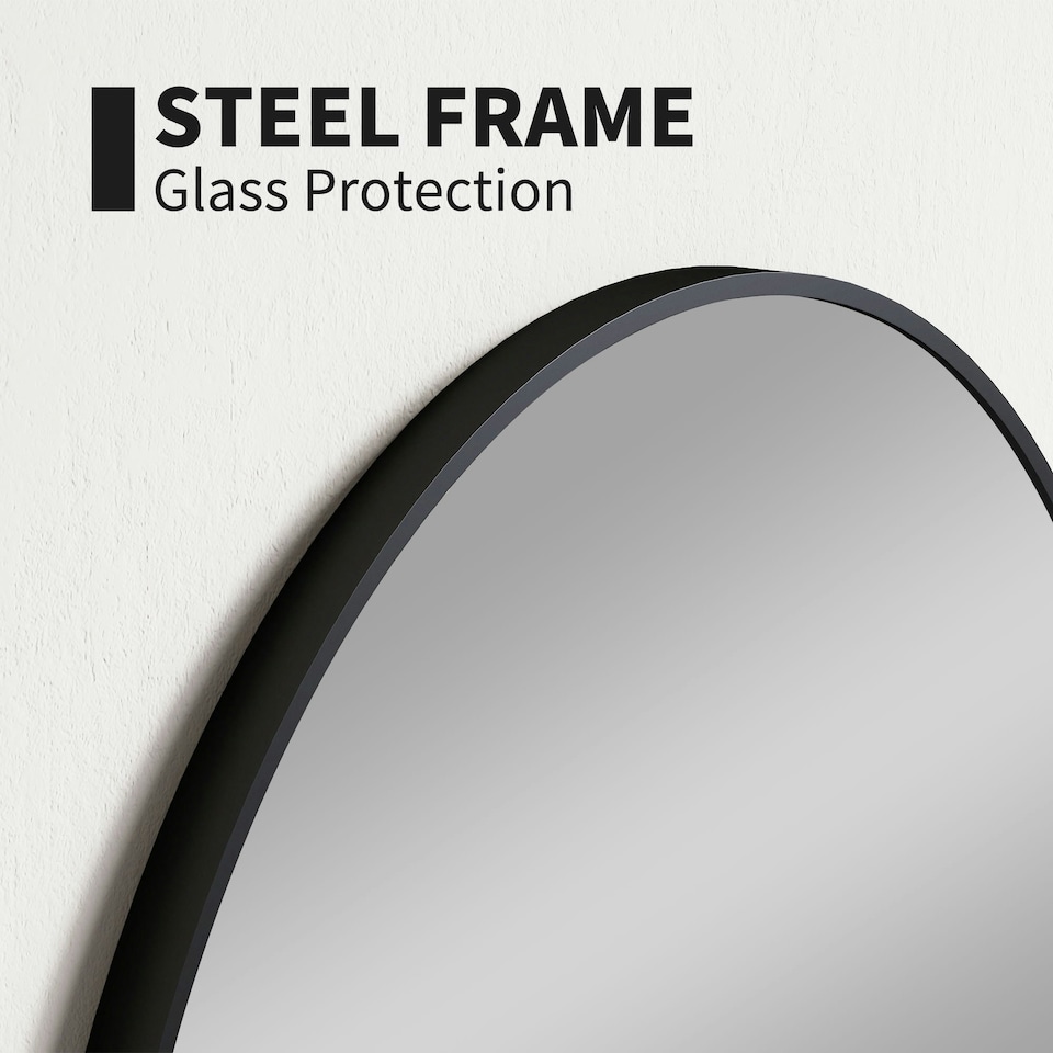 image 1 of HOMCOM Round Bathroom Mirror, Modern Wall Mirror with Steel Frame, Black