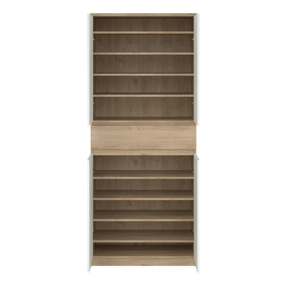 image 1 of Naia Shoe Cabinet with 4 Doors 1 Drawer in Jackson Hickory Oak and White