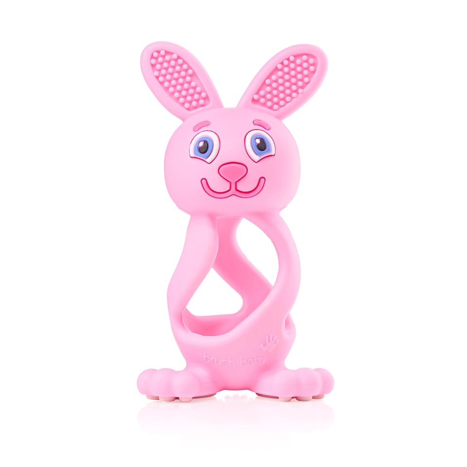 image 1 of Brush Baby Bobbie Bunny Baby Teether Toy Rose Pink | Twist & Bounce Teething Toy