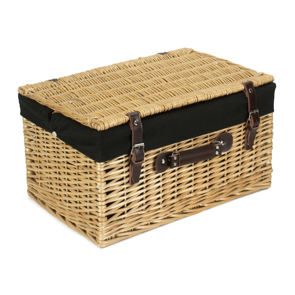 image 1 of 51cm Buff Wicker Picnic Basket with Lining Black | Black | One Size