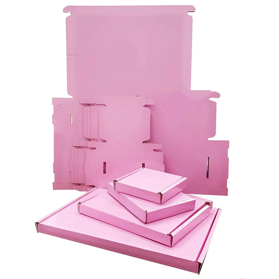 image 1 of 100 x Bright Pink Postal Packing Shipping Die Cut Boxes C5 Size Pink