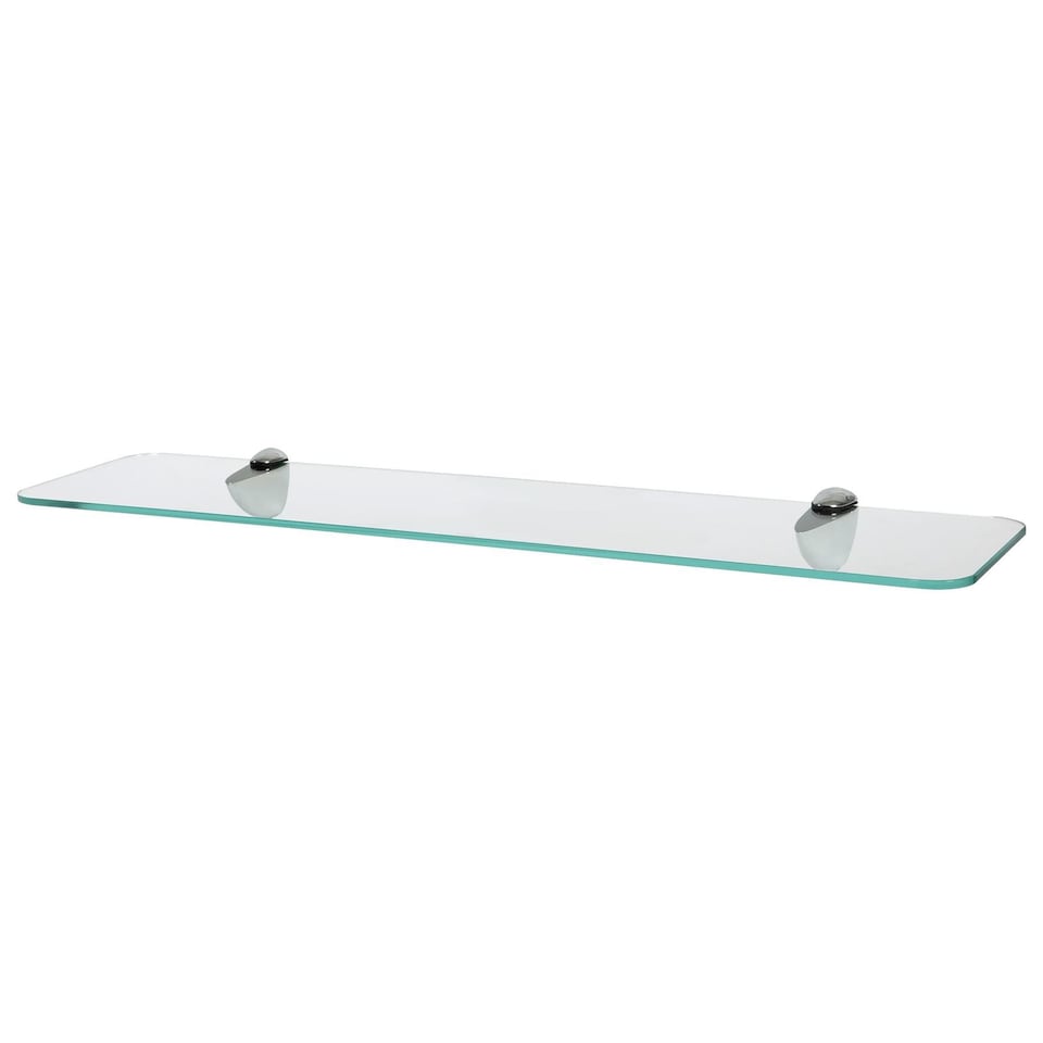 image 1 of Harbour Housewares Rounded Floating Glass Shelf - 60cm - Metallic Brackets - Bathroom Shower Storage Vanity Display Unit Shelf | Silver | Chrome | 1