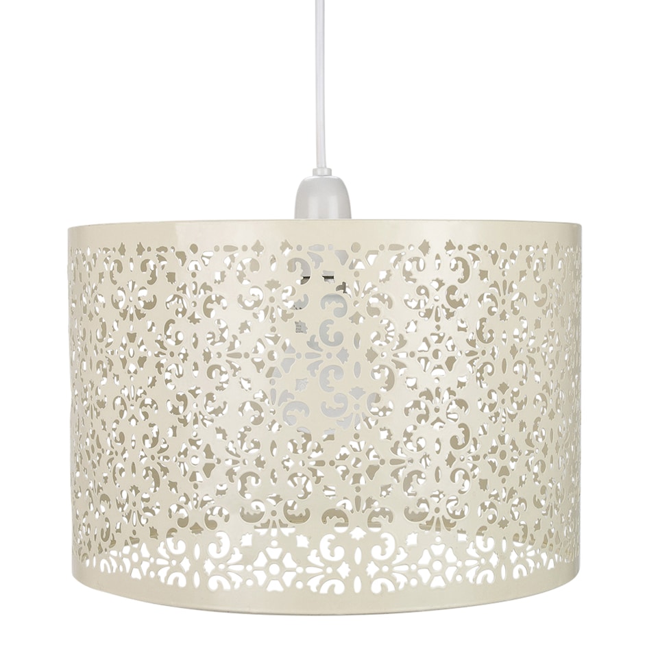 image 1 of Moroccan Designed Cream Metal Pendant Light Shade with Floral Decoration | Cream