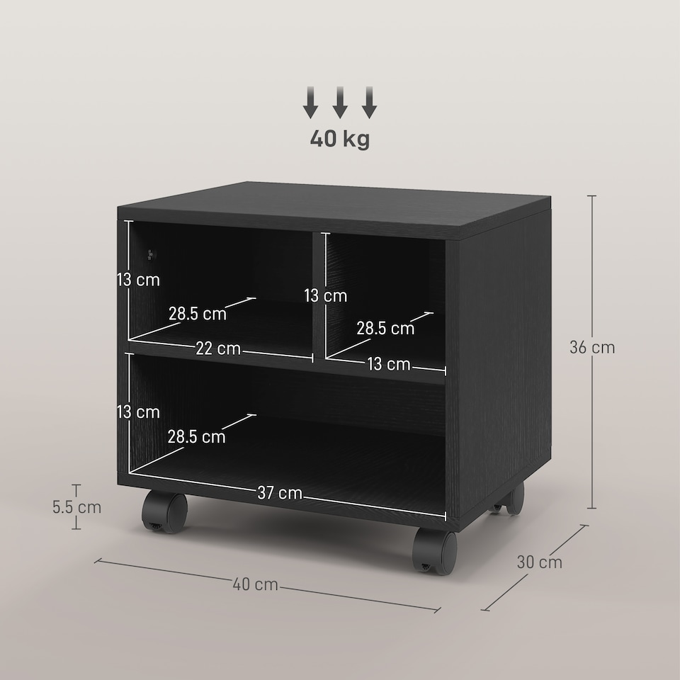 image 1 of HOMCOM Printer Stand with Storage Printer Cart on Wheels for Home Office Black