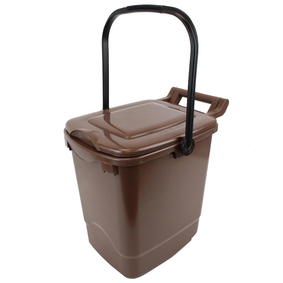 image 1 of Large Compost Caddy - Brown - for Food Waste Recycling (23 Litre) - 23L Plastic Composting Kerbside Bin with Composting Guide