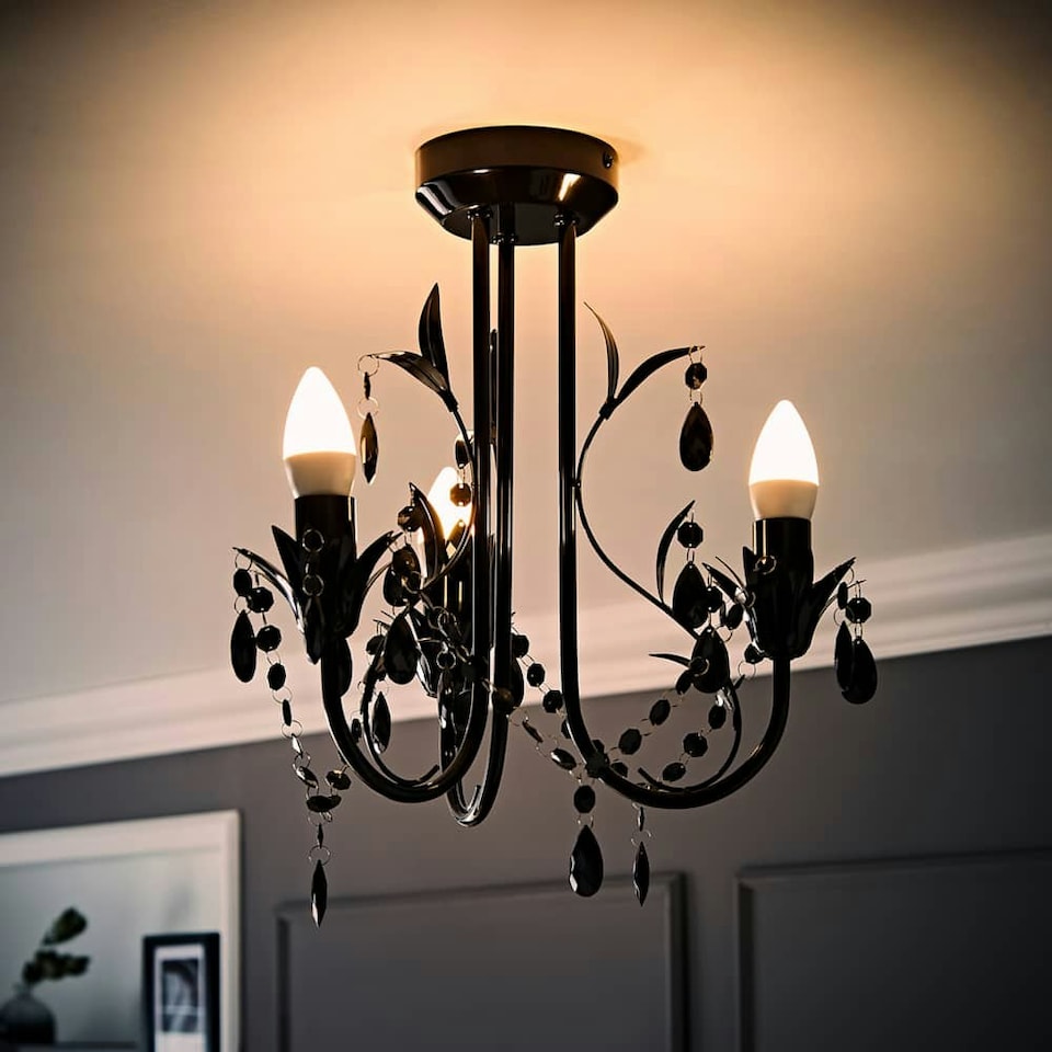image 1 of ValueLights Odelia 3 Way Black Ceiling Light Chandelier