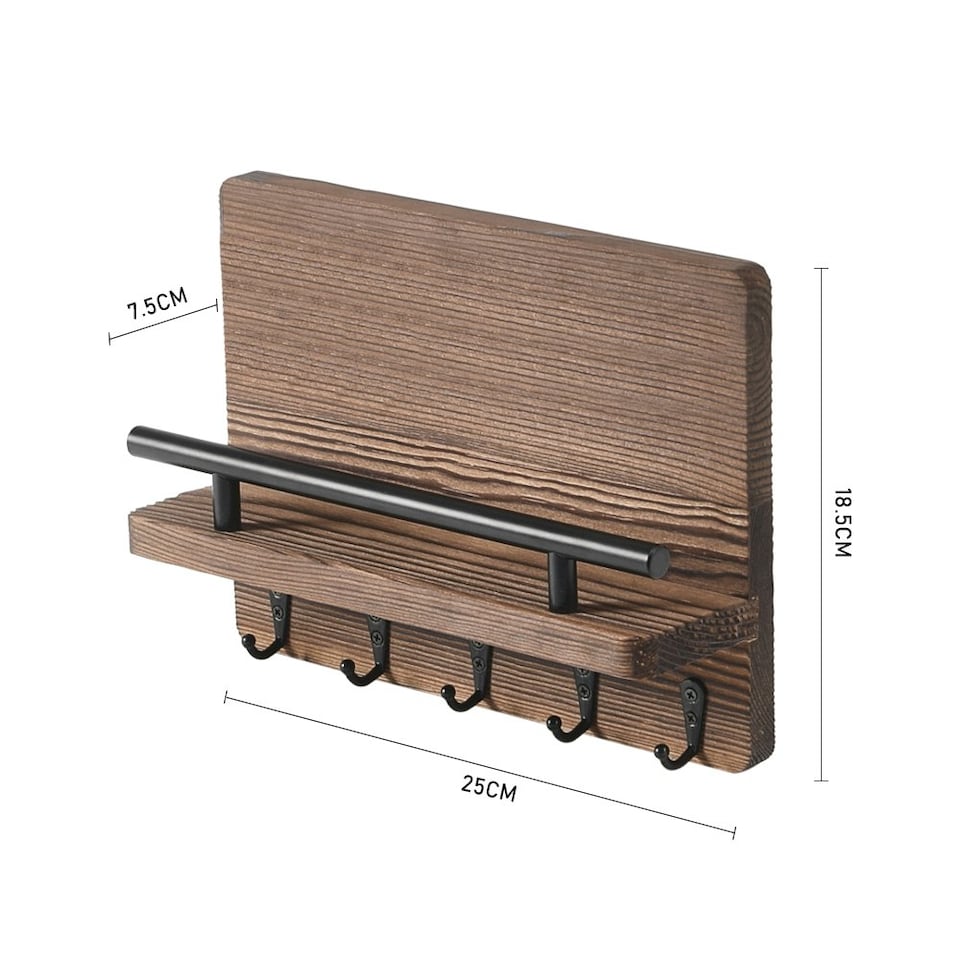 image 1 of Living and Home Rustic Paulownia Wall Key Holder - Brown
