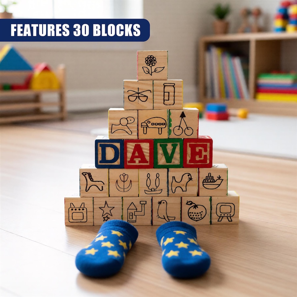 image 1 of The Magic Toy Shop ABC Alphabet Number Block Set Wooden Educational Building Blocks 30 Pcs