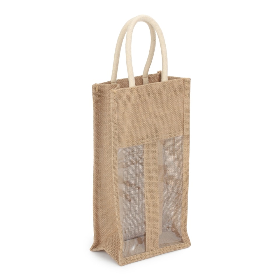 image 1 of Double Bottle Jute Bag | Brown | Brown