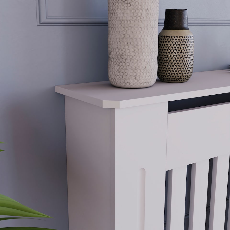 image 1 of Vida Designs Chelsea Radiator Cover Painted MDF Slatted Cabinet, White, 78cm
