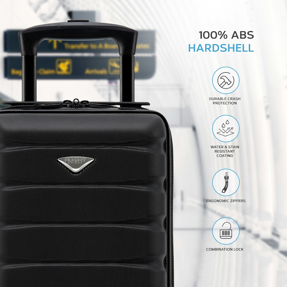 image 1 of Flight Knight Lightweight 2 Wheel ABS Hard Suitcase Cabin Hand Luggage 100+ Airlines Approved - British Airways, Ryanair & easyJet Free Carry On 40x20x25cm Black | Cabin Bag
