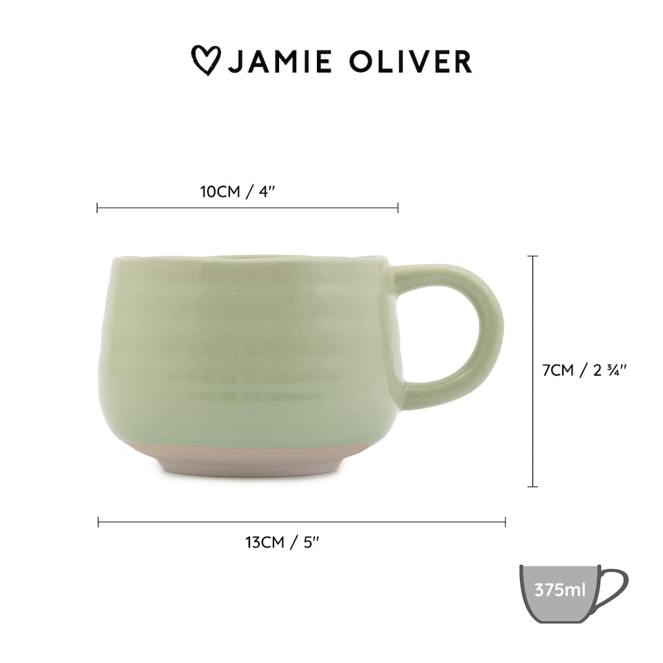 image 1 of Jamie Oliver Big Love Green Stoneware Mugs, Set of 2, 375ml | Green | Green