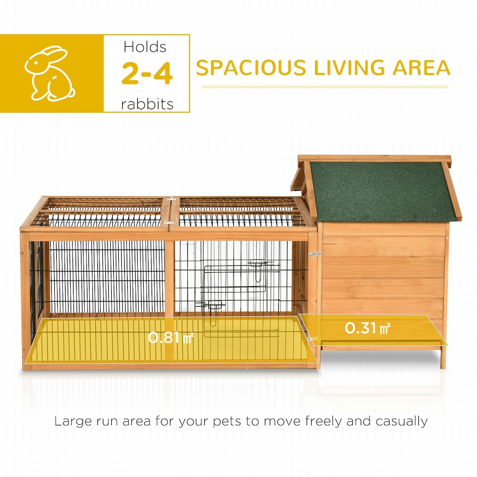 image 1 of PawHut Rabbit Hutch, Guinea Pig Hutch Outdoor Detachable Cage w/ Tray & Roof