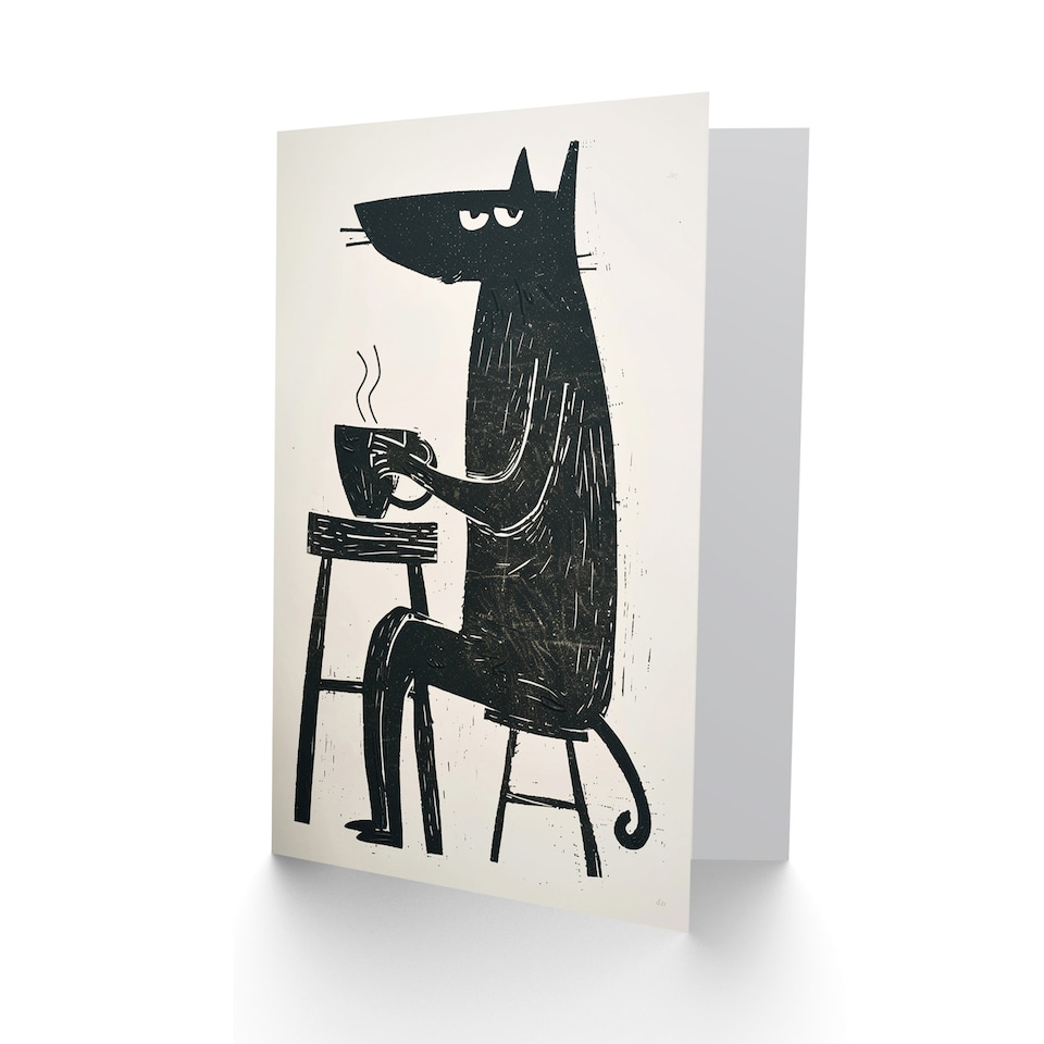 image 1 of Dog Lover Drinking Coffee Black Cartoon Birthday Card