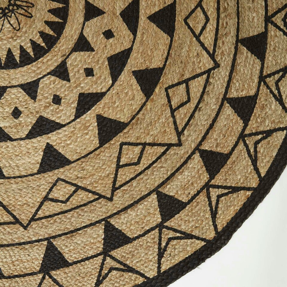 image 1 of Homescapes Natural and Black Mandala Braided Jute Rug - 200 cm Round Black | 200 cm Round