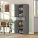 image 7 of HOMCOM Kitchen Cupboard Storage Cabinet Push Open Doors and Drawers, Grey