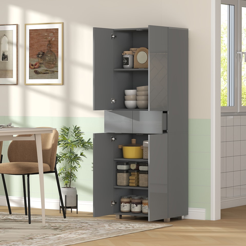 image 1 of HOMCOM Kitchen Cupboard Storage Cabinet Push Open Doors and Drawers, Grey