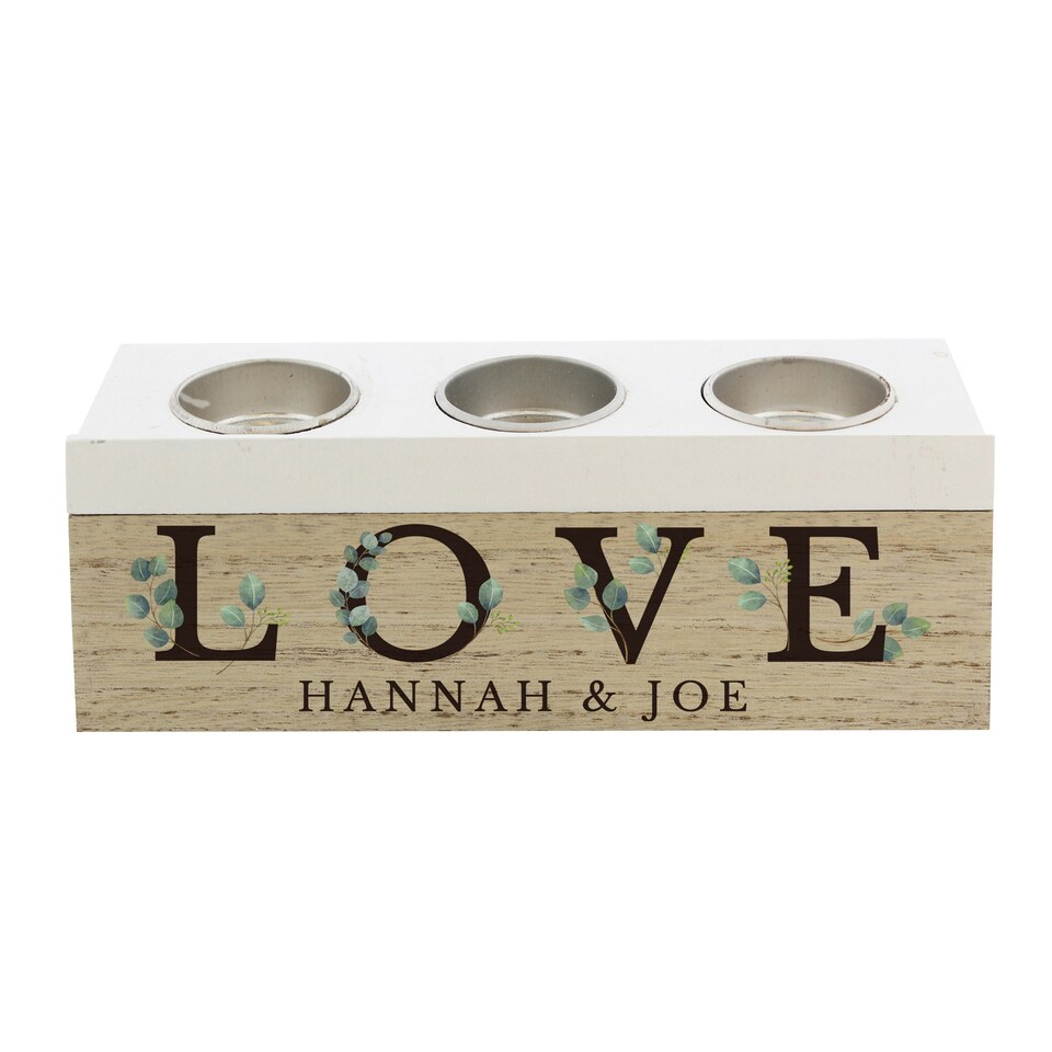 image 1 of Personalised Wedding Triple Tea Light Box Brown