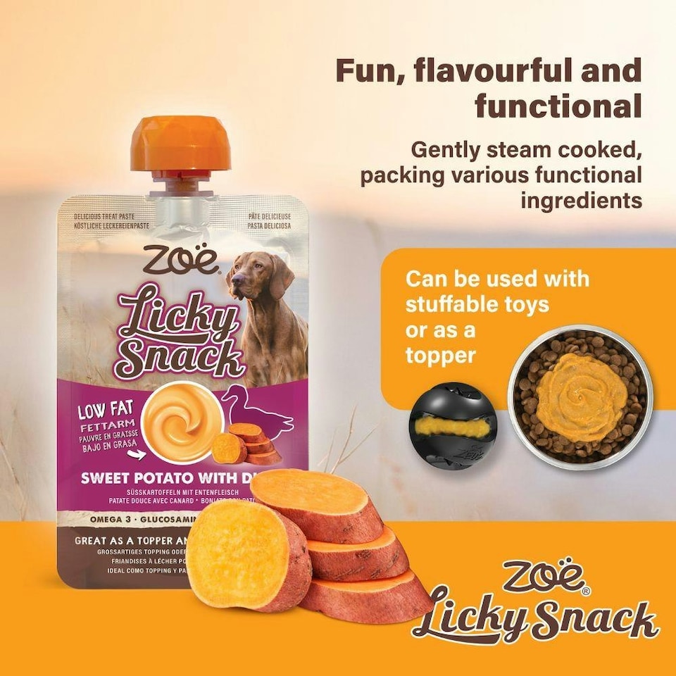 image 1 of Zoe Licky Snack Dog Treat Paste 85g x4 Bundle - Sweet Potato with Duck