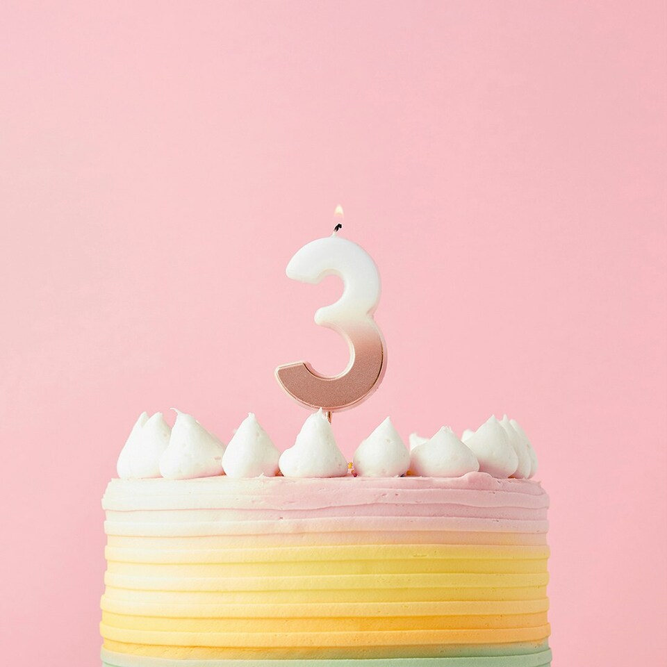 image 1 of Rose Gold Ombre Number '3' Celebration Candle