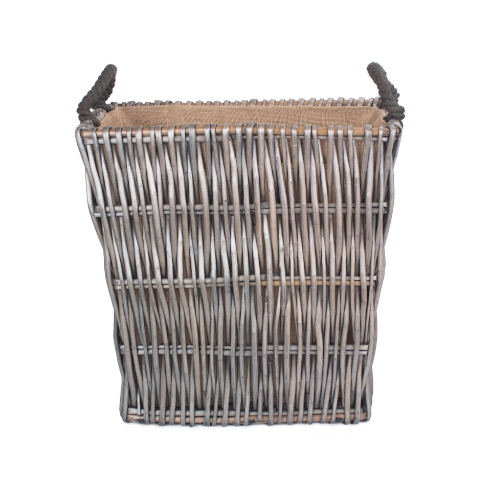 image 1 of Small Grey Rectangular Wicker Log Basket