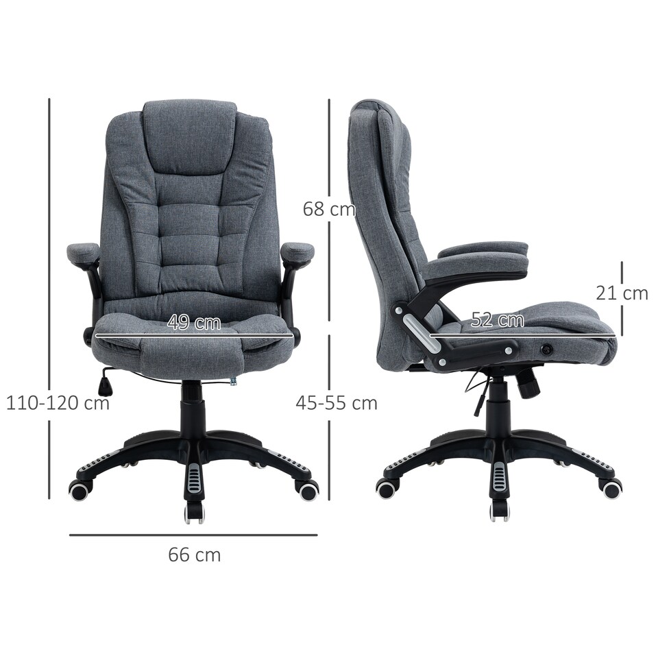 image 1 of Vinsetto Executive Office Chair, Linen Ergonomic Desk Chair, Swivel Computer Chair with 130 Reclining Back, Adjustable Height and Armrests for Home and Work, Grey