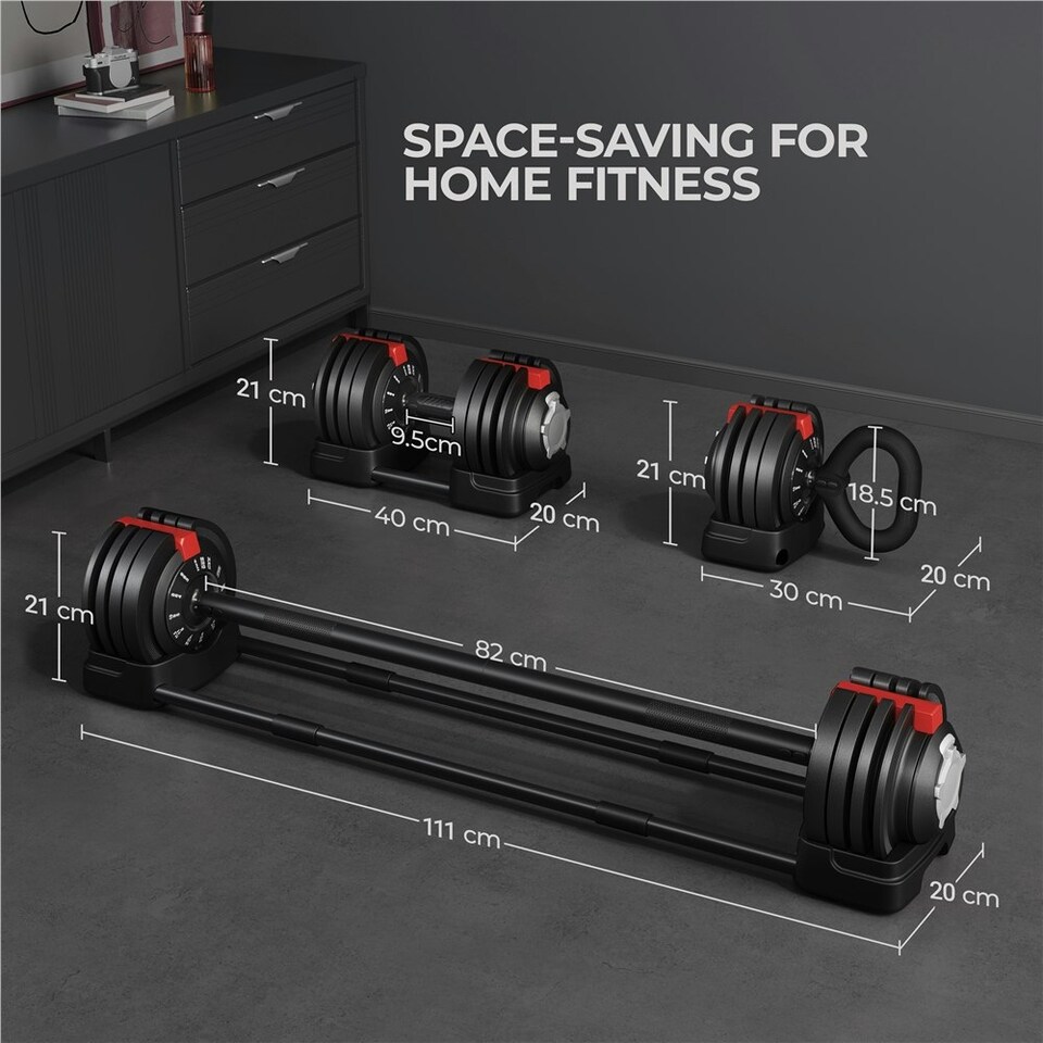 image 1 of Yaheetech 3-24KGS 3-In-1 Dumbbell Weight Set Black