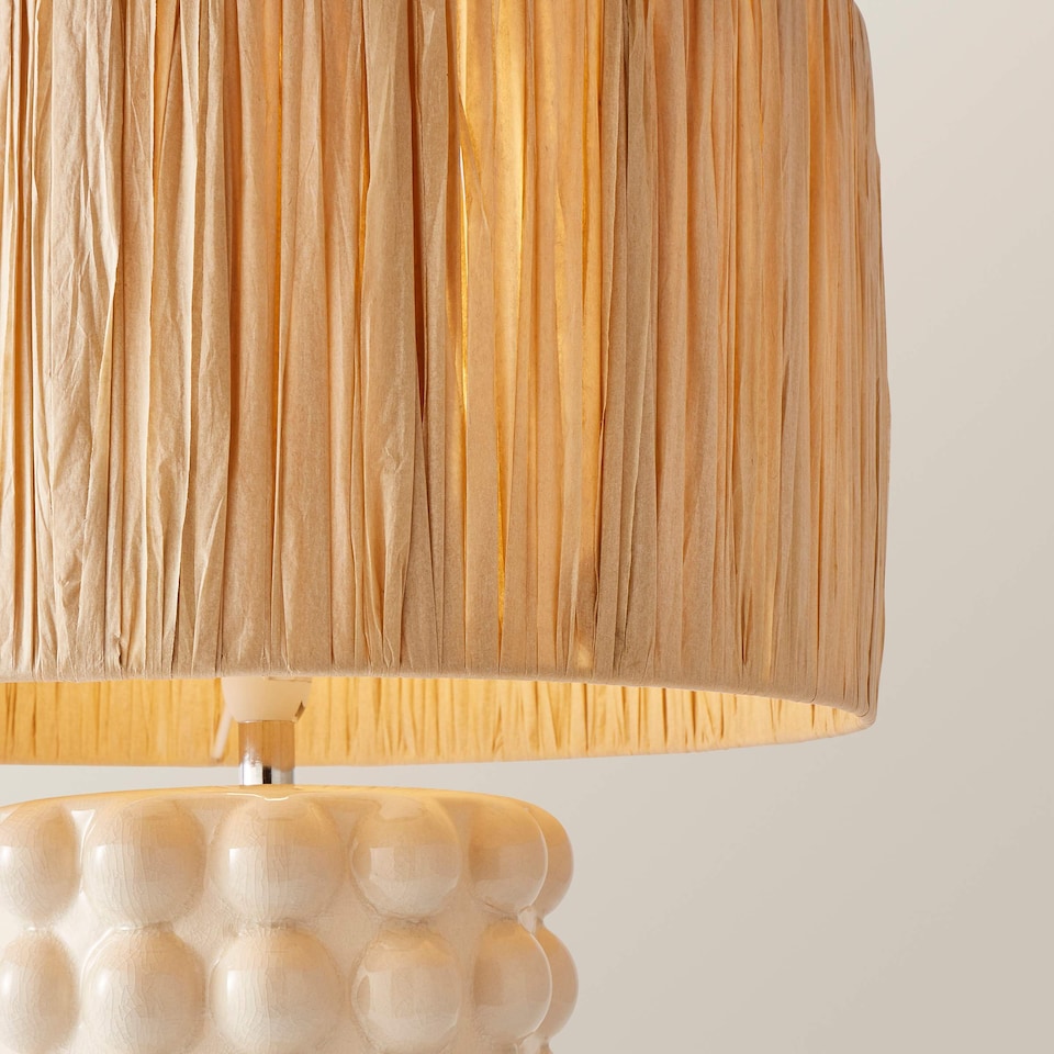 image 1 of ValueLights Kiran Ceramic Stone Bubble Table Lamp Raffia Shade