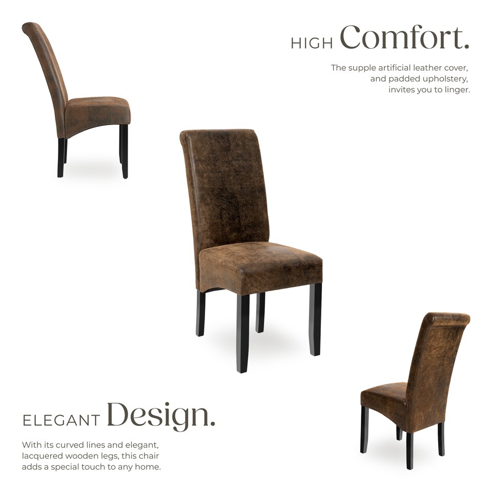 image 1 of Dining Chair - ergonomic seat shape, high backrest, padded, faux leather | Brown | antique brown | 4