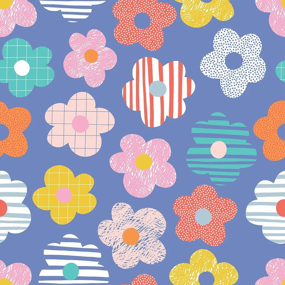 image 1 of Miss Daisy Wallpaper in Multicoloured Brights on Blue Multi