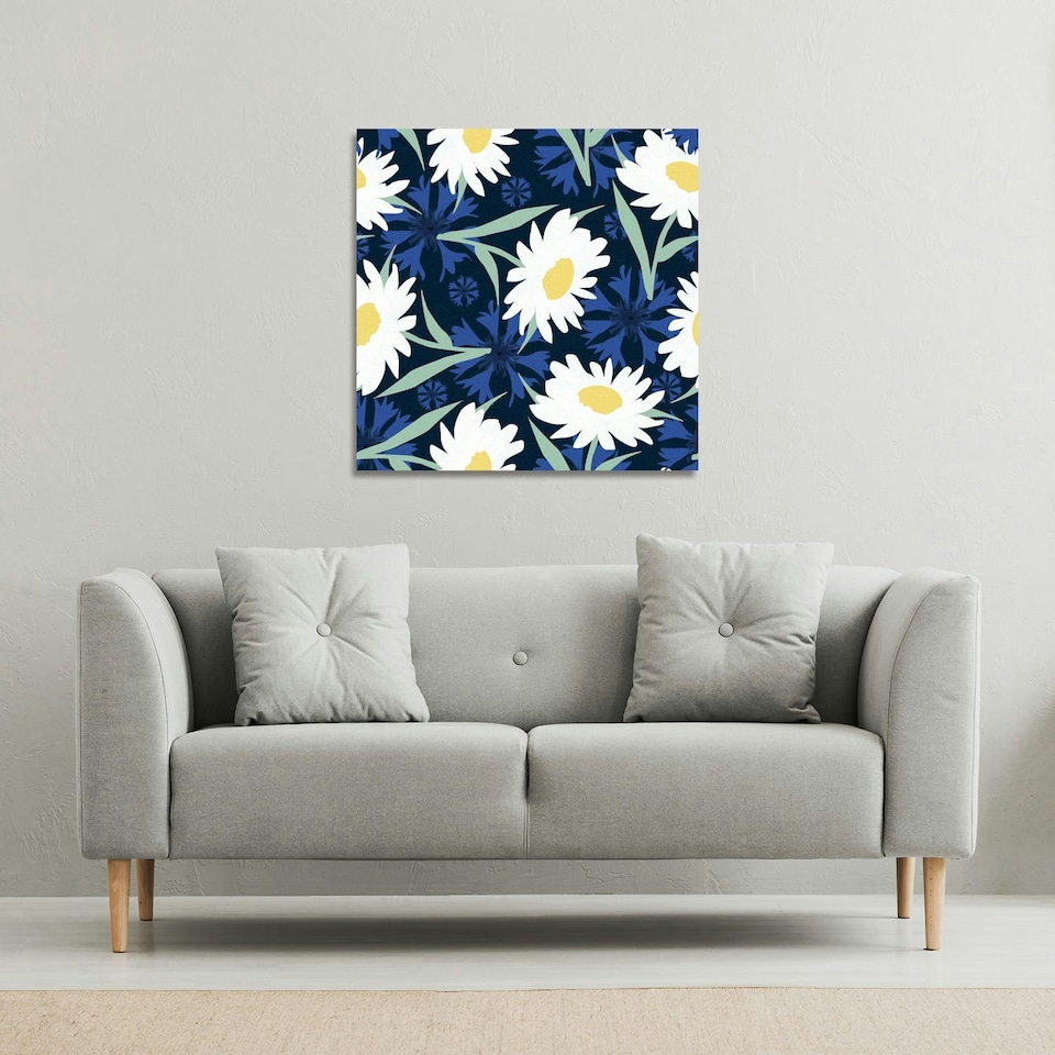 image 1 of Daisies on Navy (Canvas Print) 77 x 77 x 4cm