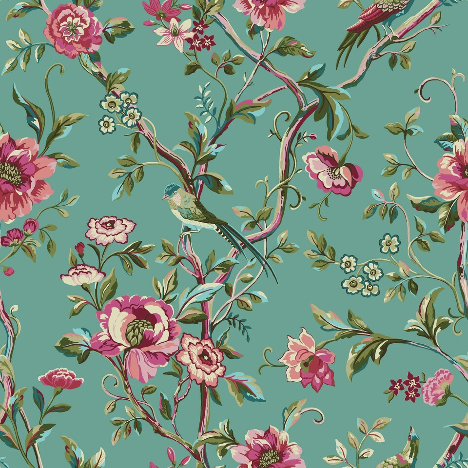 image 1 of furn. Vintage Chinoiserie Floral Exotic Super King Duvet Cover Set