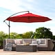 image 9 of Outsunny 3m Garden Banana Parasol Hanging Cantilever Umbrella with Crank Handle, 8 Ribs and Cross Base for Outdoor, Sun Shade, Wine Red
