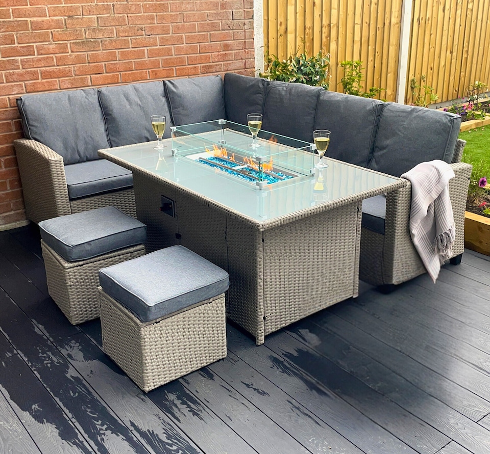 image 1 of The Conwy 8 Seat Corner Gas Firepit Rattan Dining Set