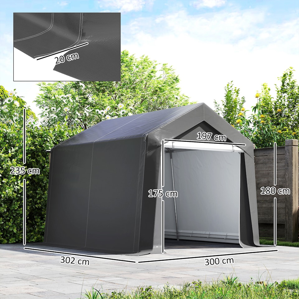 image 1 of Outsunny 3 x 3m Garden Storage Tent, Portable Shed with Heavy Duty Galvanised Steel Frame, Ventilation Window, Rollup Zipper Door, for Bike, Motorbike, Garden Tools, Dark Grey
