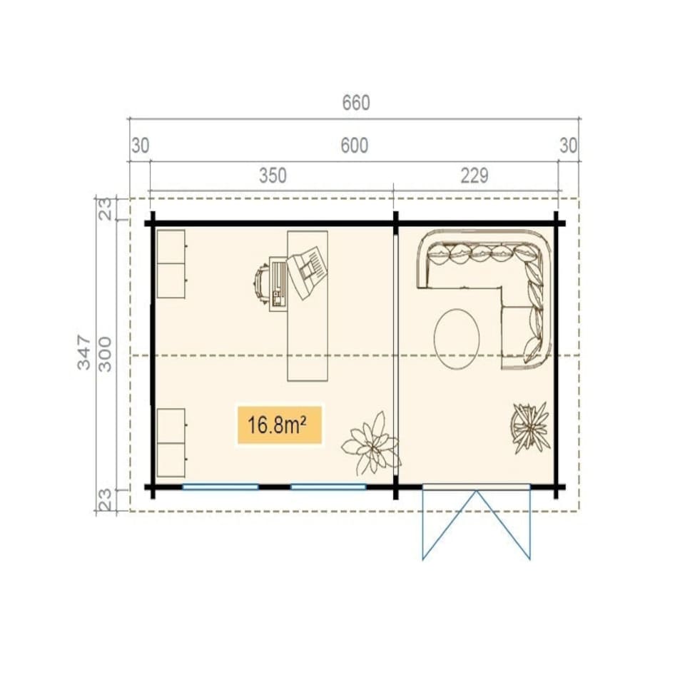 image 1 of Shetland 2-Log Cabin, Wooden Garden Room, Timber Summerhouse, Home Office - L660 x W346.8 x H244.8 cm Brown