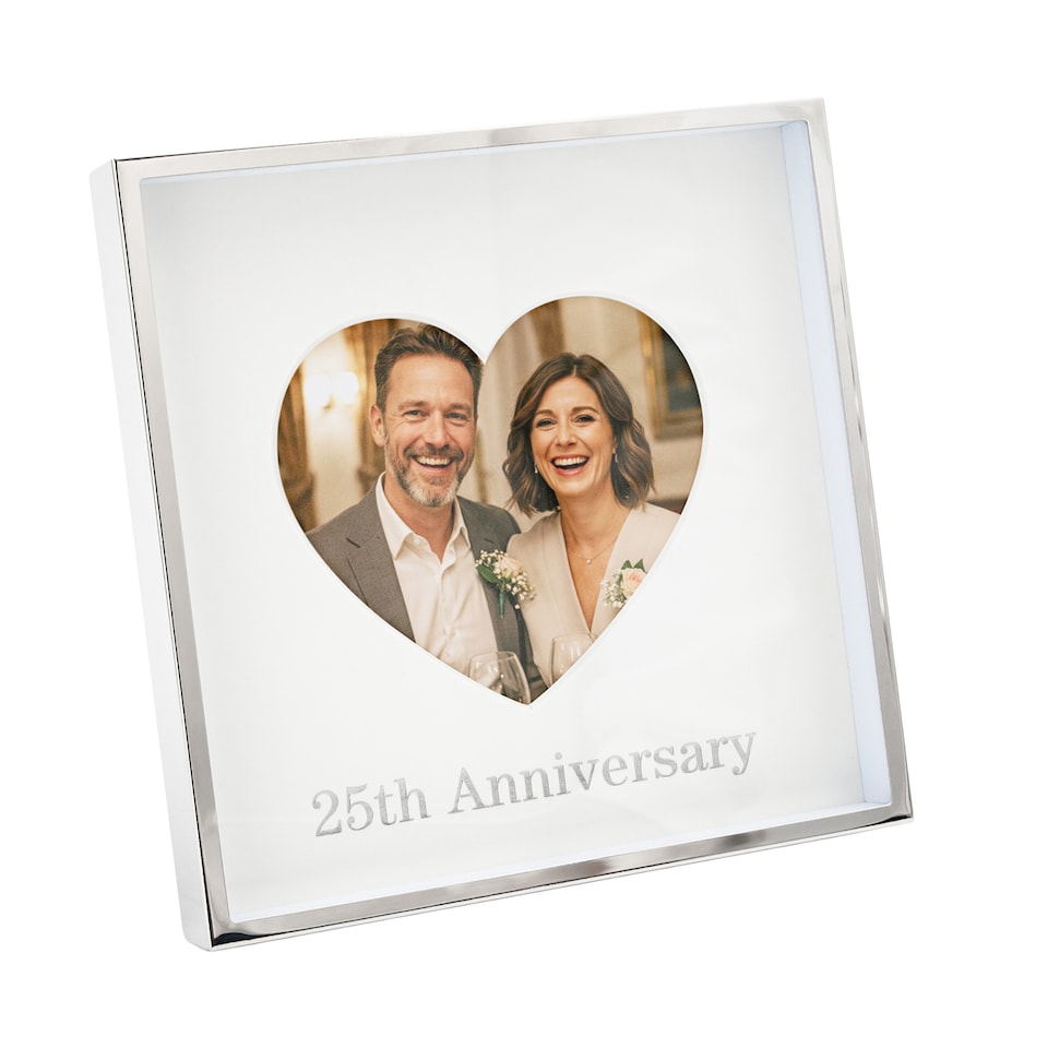 image 1 of 25th Anniversary 4x4 Nickel Heart Frame with Silver Foil | Silver | One Size