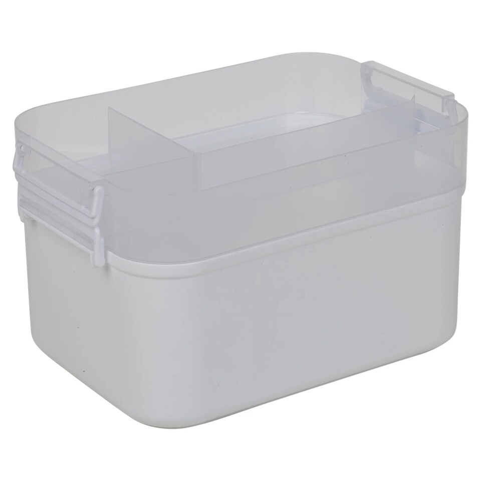 image 1 of Portable Sewing Accessories Box Kit 2 Layer Storage Organiser Trays Carry Handle | Multi | White