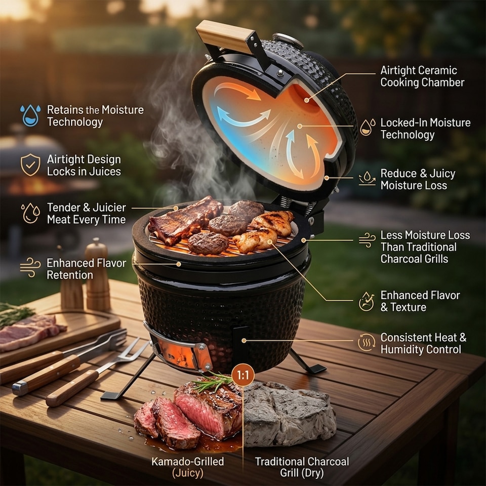 image 1 of Kamado Egg Ceramic Charcoal BBQ Barbecue Grill Roaster Smoker 13″